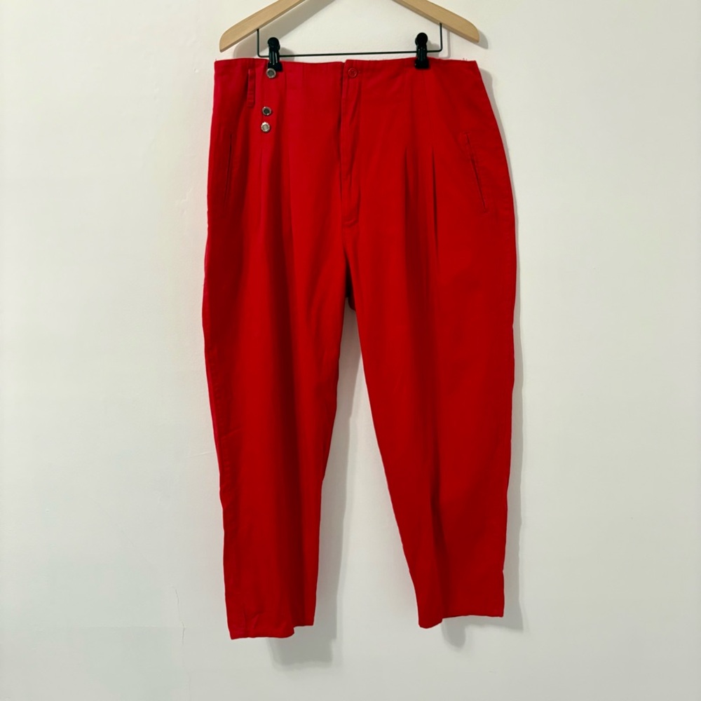 Vintage 80s 90s Nok Nok High Waist Red 100% Cotton Balloon Pants Sz 18/32